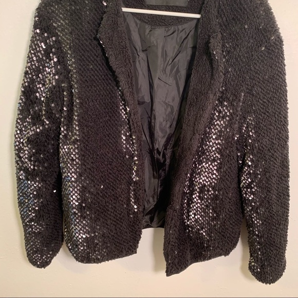 Vero Moda Starlight Jacket Black Sequin Teddy Bomber - Picture 4 of 12